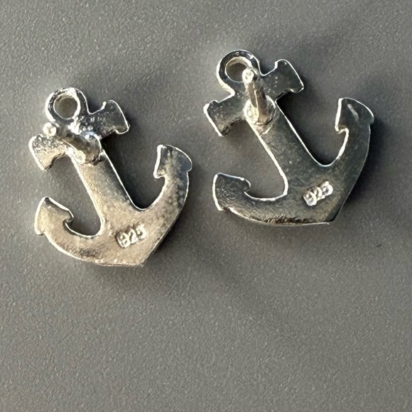 Sterling Silver Dainty Anchor Stud Earrings - Picture 5 of 9